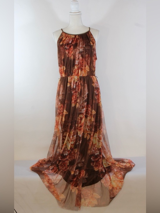 candalite Dresses & Skirts - Candalite Floral Brown Sleeveless Maxi Dress with Ruffled Skirt NWOT